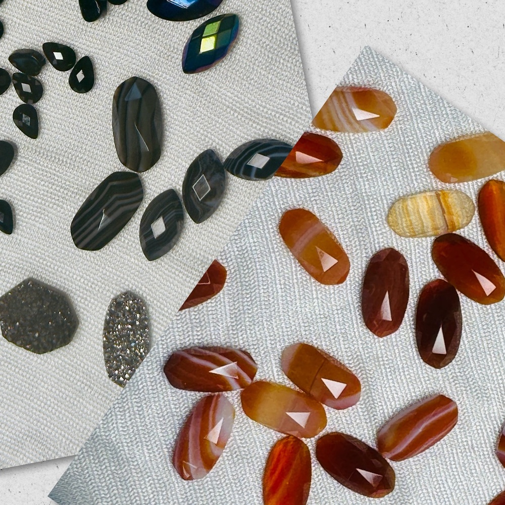 Lot of red & orange banded carnelian & onyx agate gemstones for jewelry making